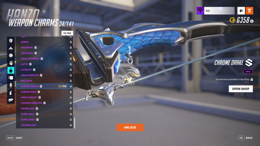 A screenshot of Hanzo's weapon charm
