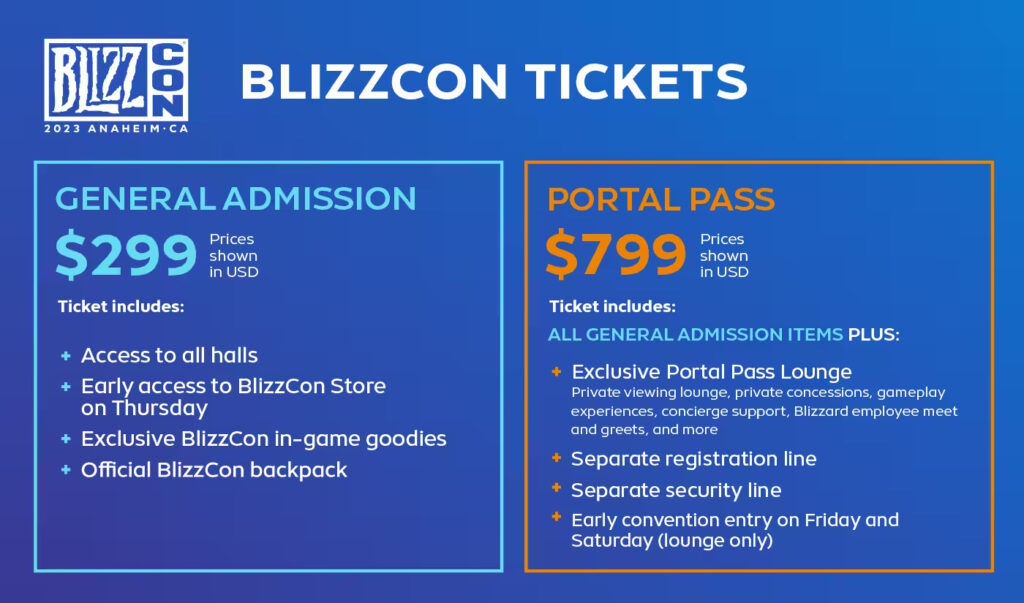 BlizzCon 2023 tickets cost