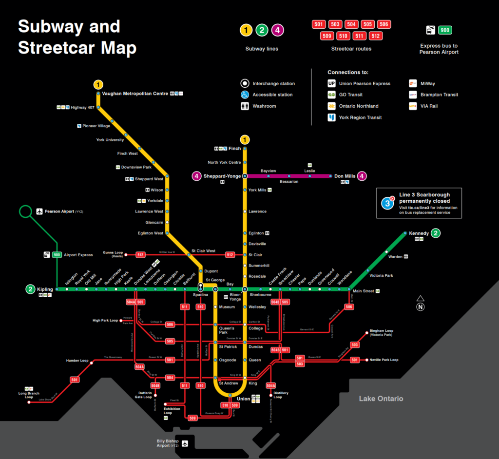 Toronto subway and streetcar map