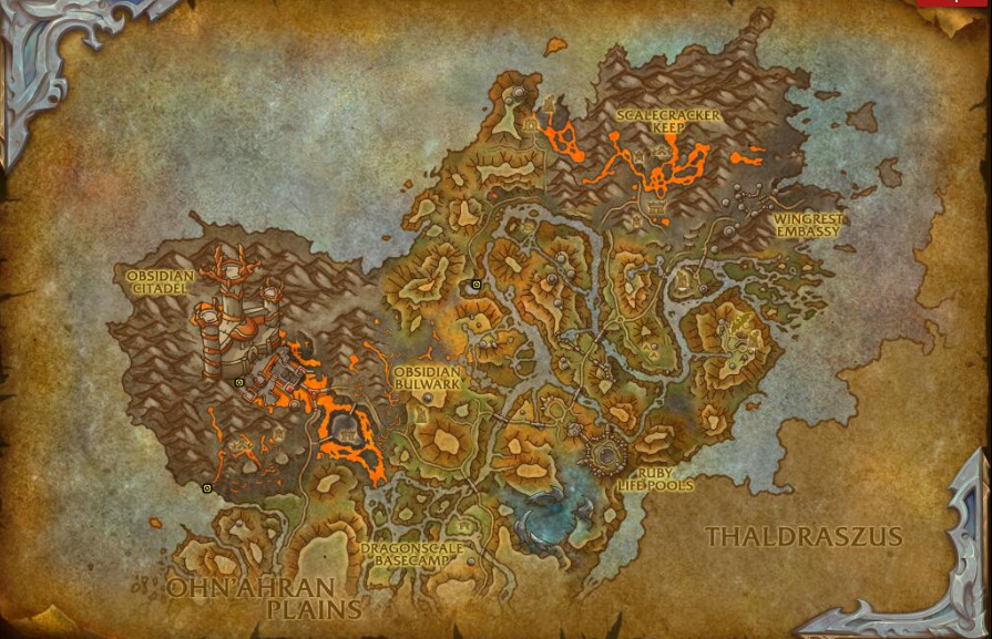 The Overflowing Rapids WoW location is east of the Obsidian Citadel and is where players will locate 50 Rose Gold Dust for a quest.