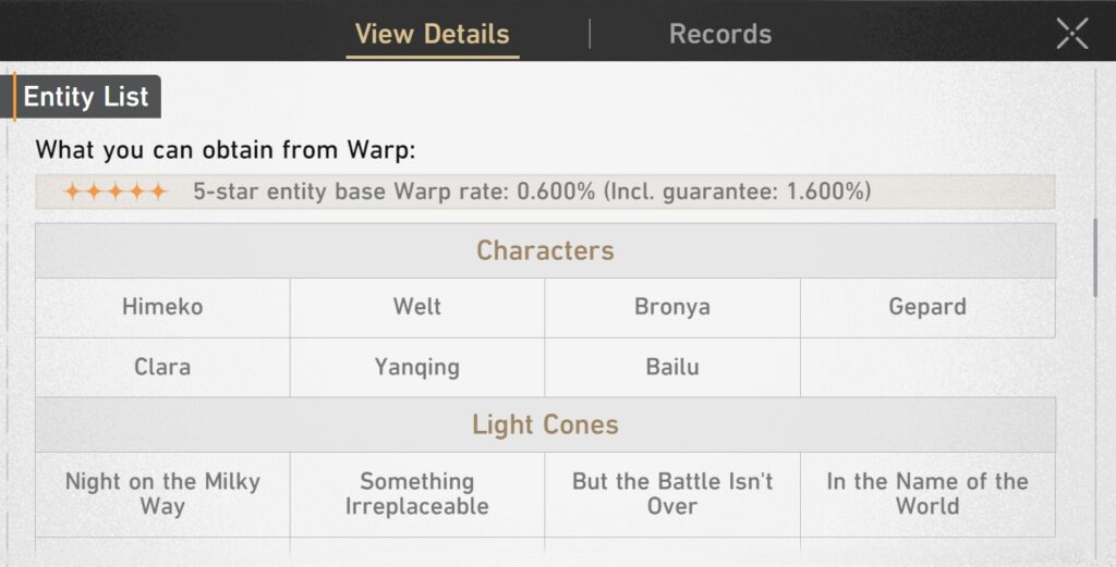 View Details menu of the Event Warp Banners