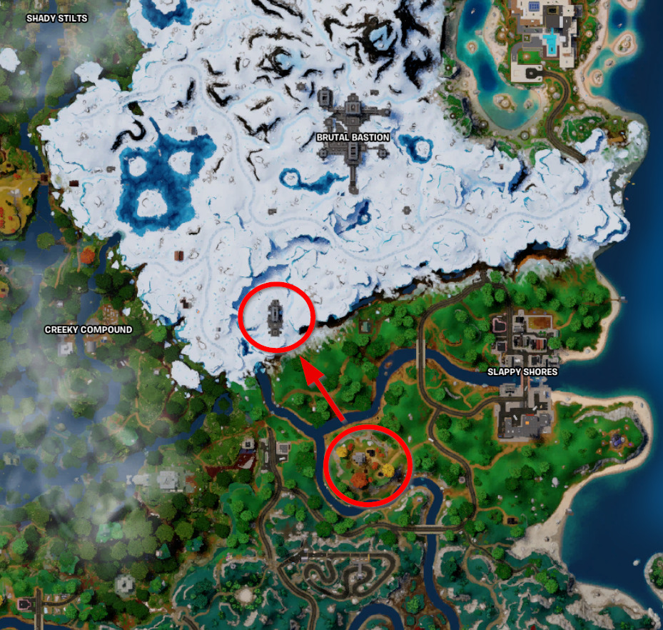 Fortnite Hall of Whispers challenge - marked map