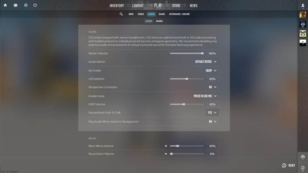 The Audio settings show the best settings for each option in CS2.