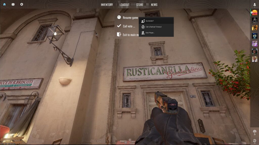 A player enters the menu to choose a surrender vote in CS2.