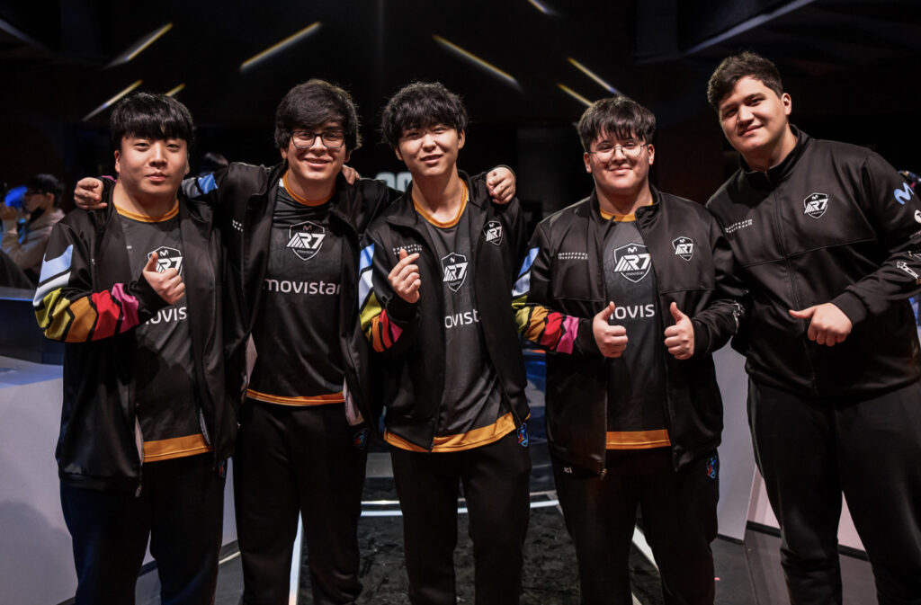 R7 on stage at Worlds 2023 in Seoul, South Korea - image via Colin Young-Wolff/Riot Games