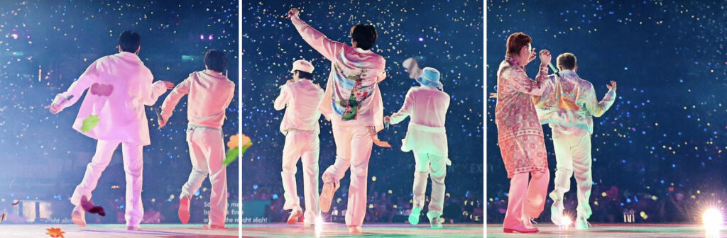 BTS on stage during an LA concert, while members had military exemptions - image via BTS official Instagram 2023