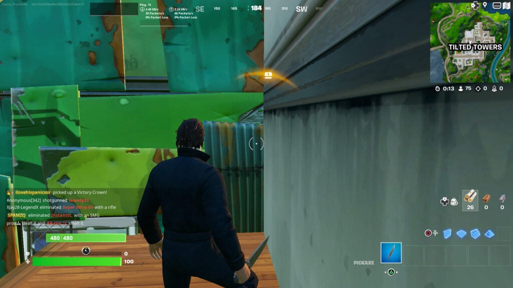 Visual sound effects in Fortnite showing a Chest nearby