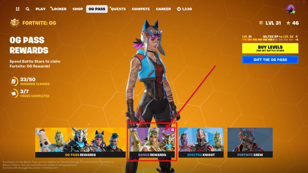 Fortnite Bonus Rewards section