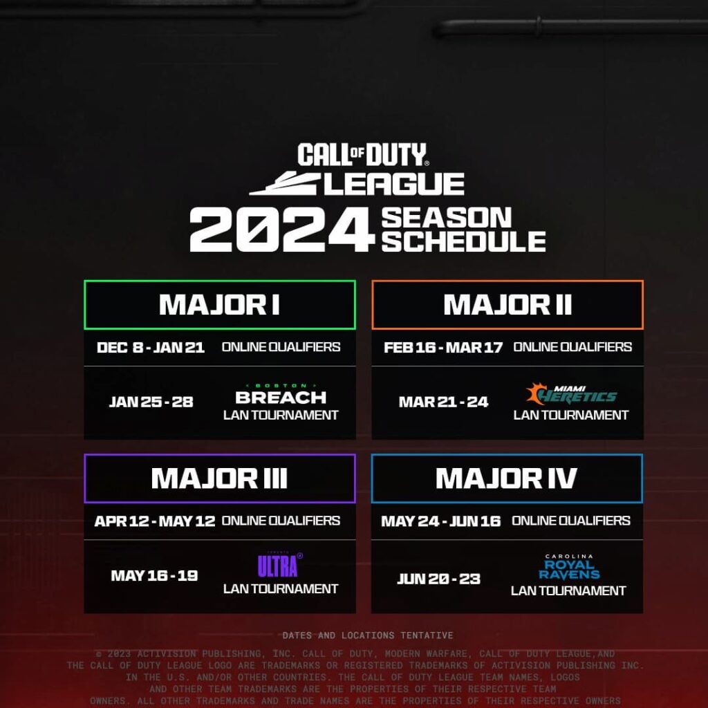 The CDL 2024 announcement graphic showing the schedule of each Major.