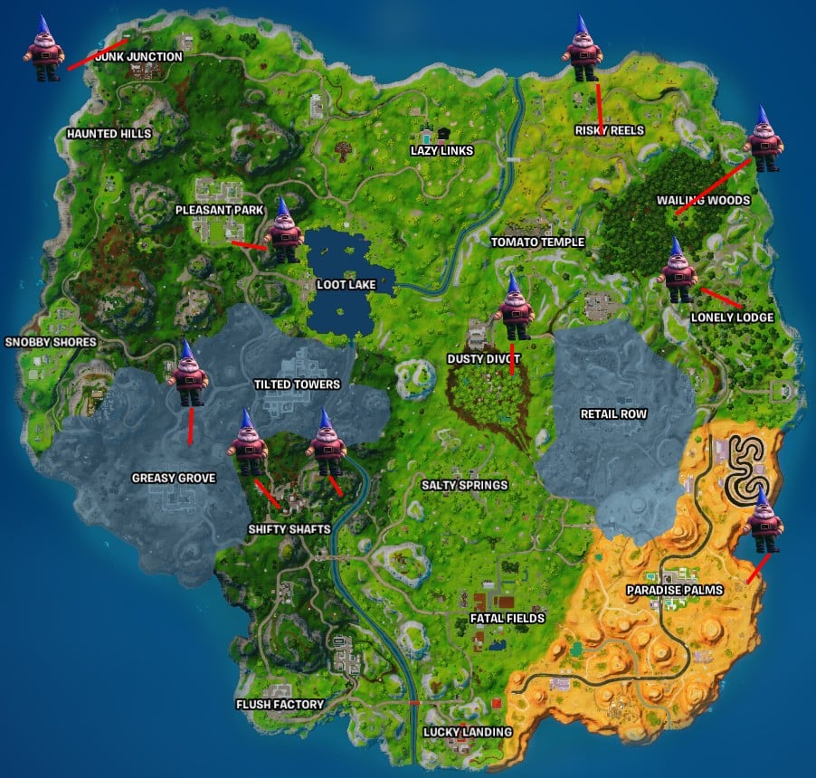 Fortnite gnome locations on map