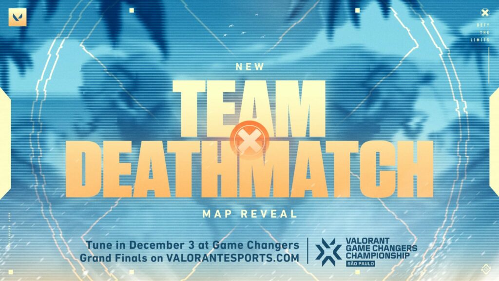 The announcement graphic for a new VALORANT Team Deathmatch map coming with the GC Champs Grand Final broadcast.