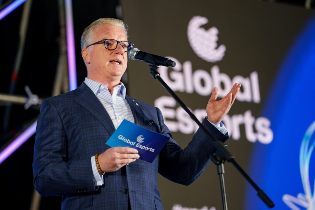 GEF CEO Paul J Foster on stage at The Opening Ceremony during the Pan American Esports Games in Santiago, Chile.