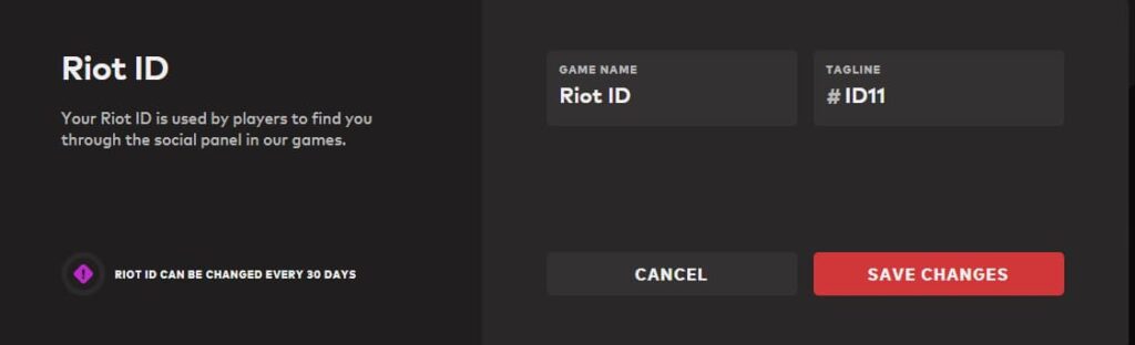 The Riot ID section, where you can change your Riot ID on your Riot Games account.