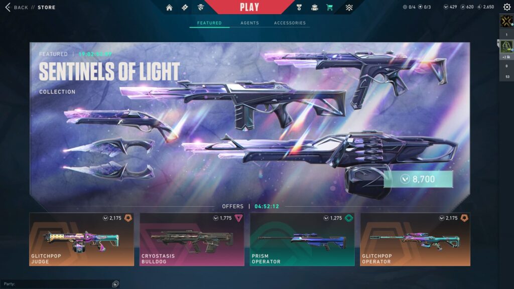 The Sentinels of Light 2.0 bundle in the VALORANT shop.