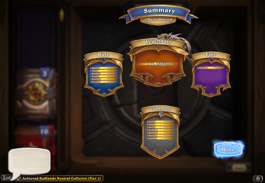 Hearthstone mass pack opening summary