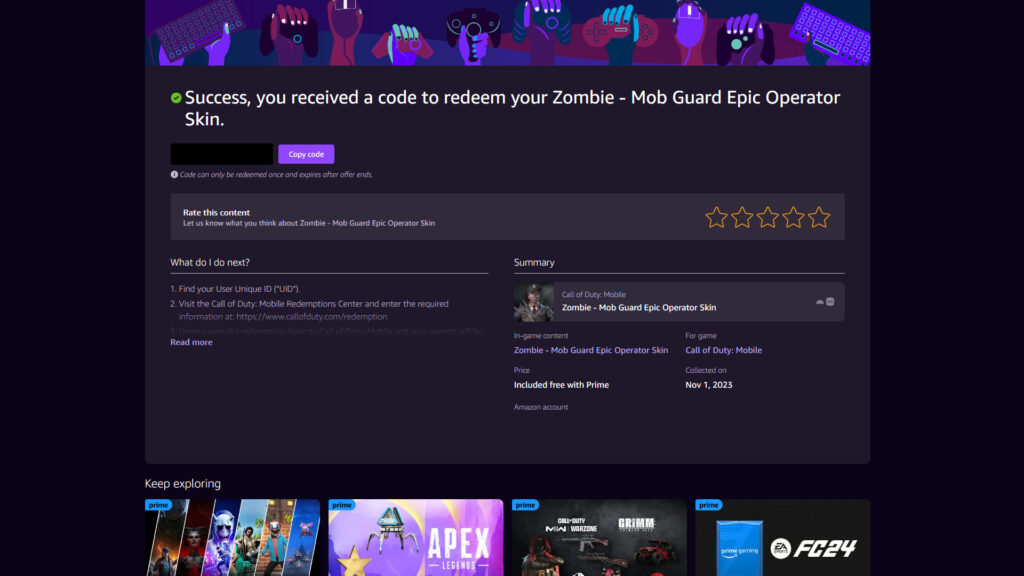 How to get the Prime Gaming code