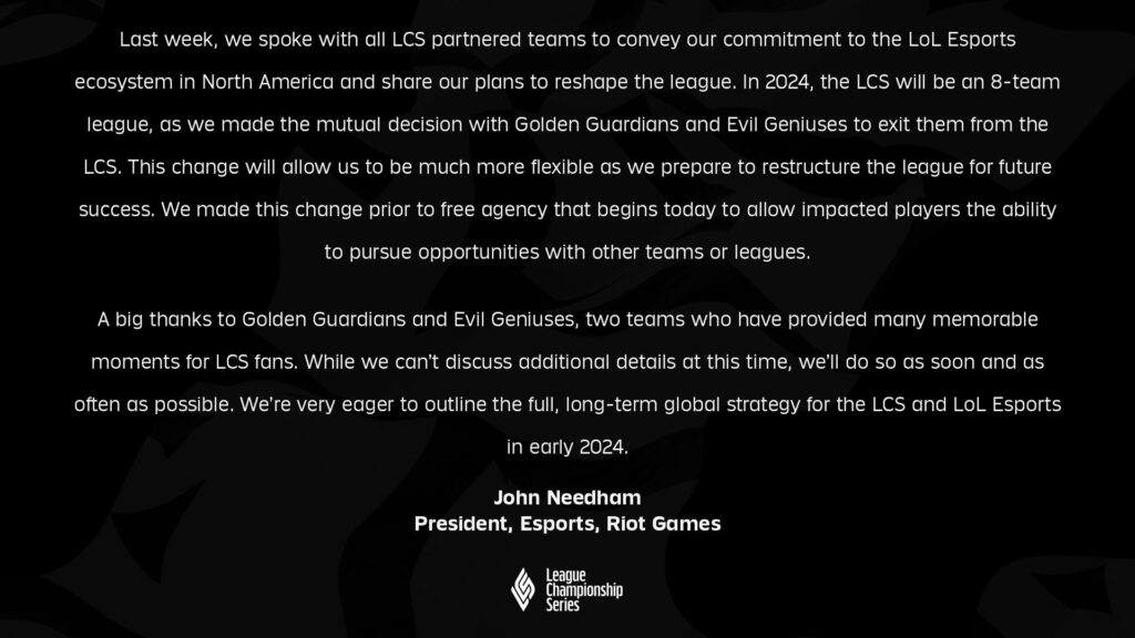 Golden Guardians and Evil Geniuses leave LCS 2024