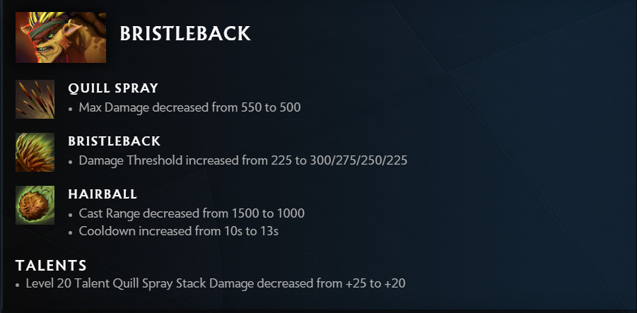 Bristleback's changes of patch 7.34e 