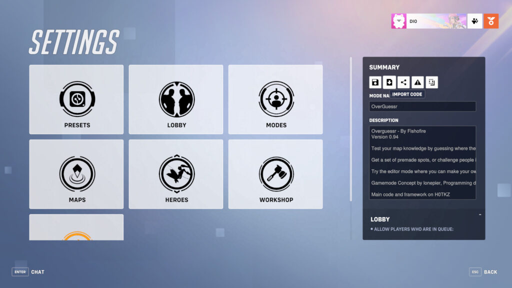 Custom game settings