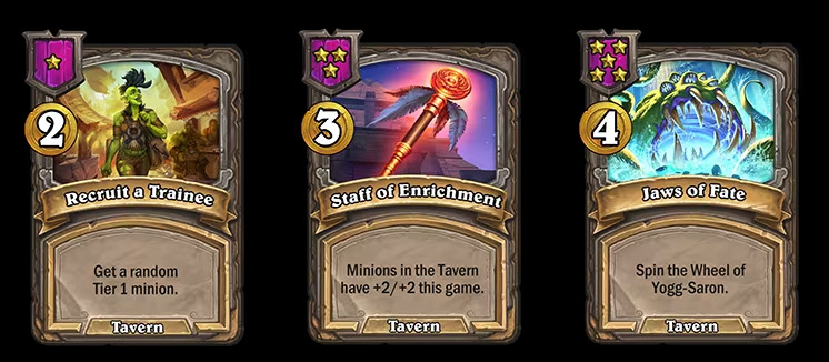 Recruit a Trainee, Staff of Enrichment, and Jaws of Fate