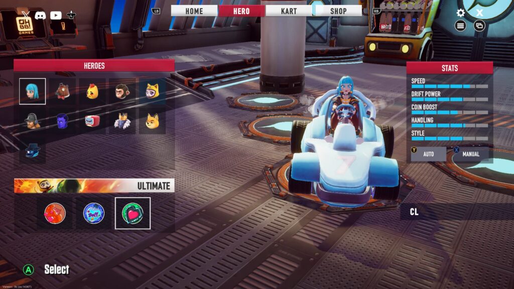 Bulma and the racer's stats in Oh Baby! Kart.