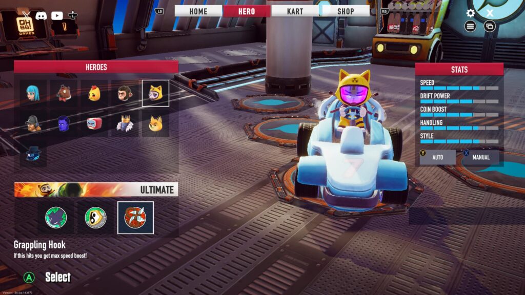 CL and the racer's stats in Oh Baby! Kart.