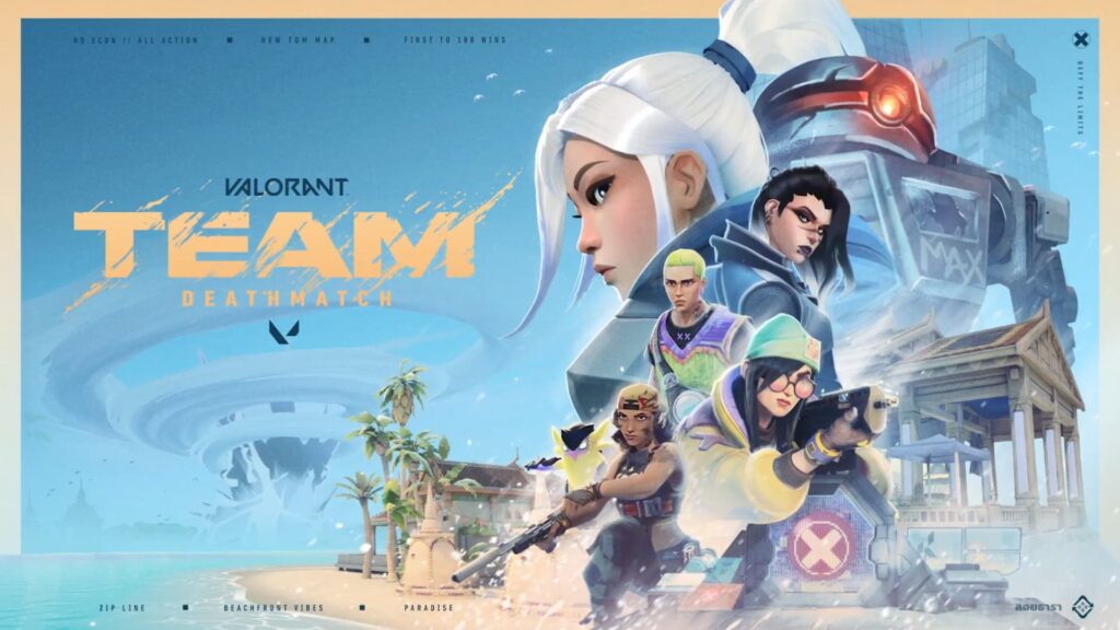 Several VALORANT Agents appear over Drift with Maxbot as the new map is introduced.