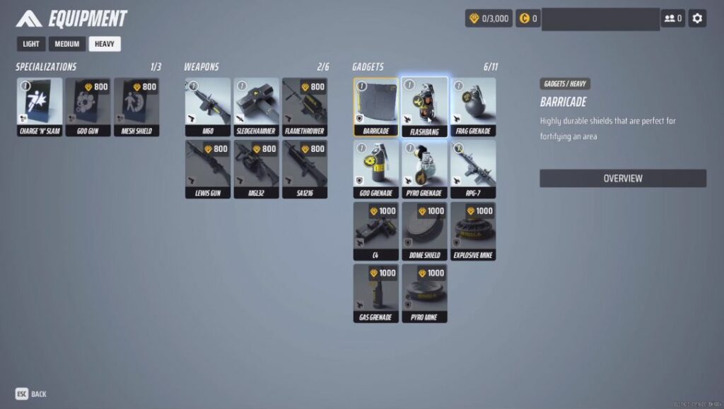 Heavy Build's loadout 