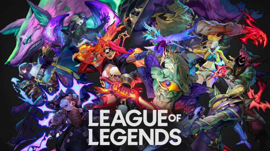 The League of Legends logo with several characters.