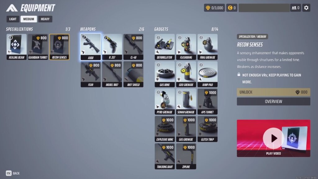 Medium Light's loadout 