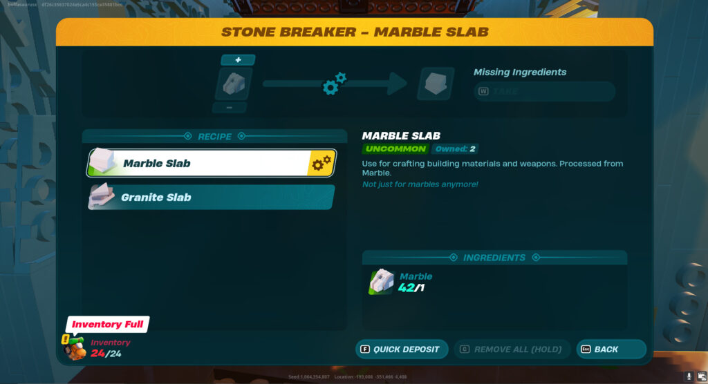 Marble Slabs are a mid-game crafting item in LEGO Fortnite. Here's how to craft them so you can progress  your Village!