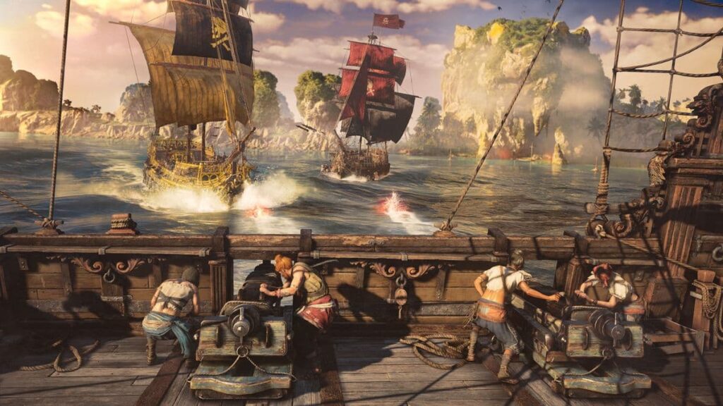 Pirates load up their cannons and shoot them at enemy ships in Skull and Bones.
