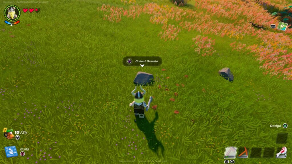 Magnus goes to collect some granite in LEGO Fortnite.