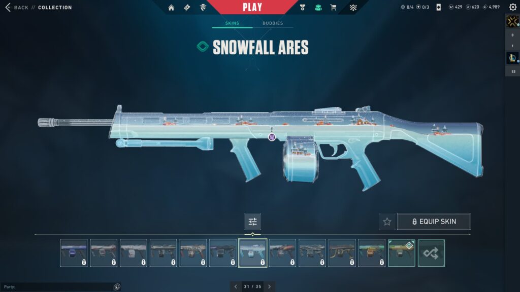 The Snowfall Ares, one of the best Christmas VALORANT skins.