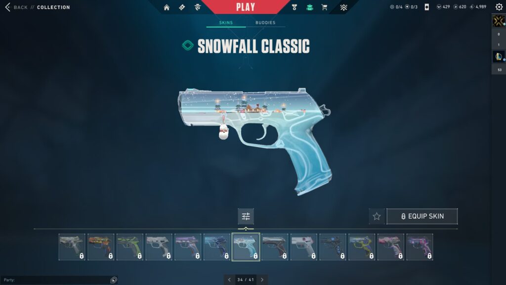 The Snowfall Classic, one of the best Christmas VALORANT skins.
