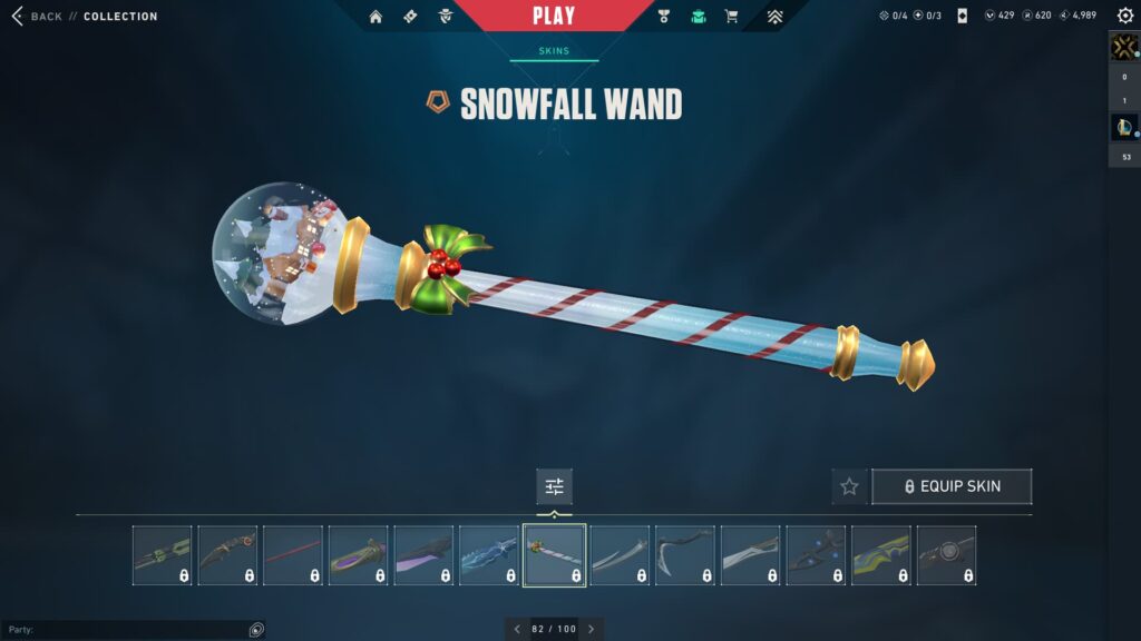 The Snowfall Wand, one of the best Christmas VALORANT skins.