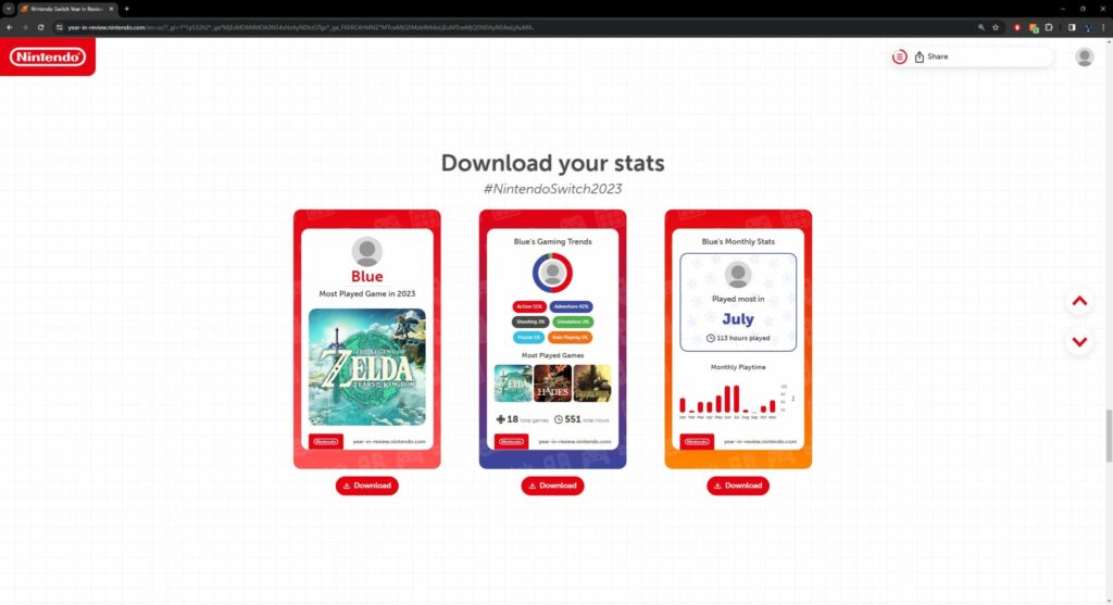 Three cards that can be downloaded to show off the stats.