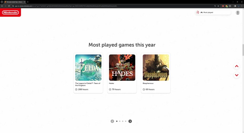The top three games played in this Nintendo Switch Year in Review 2023.