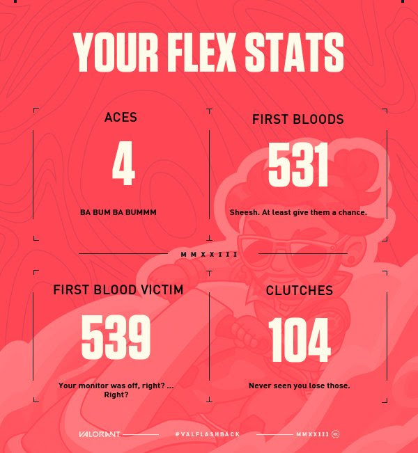 The Flex Stats section of the VALORANT Flashback 2023.
