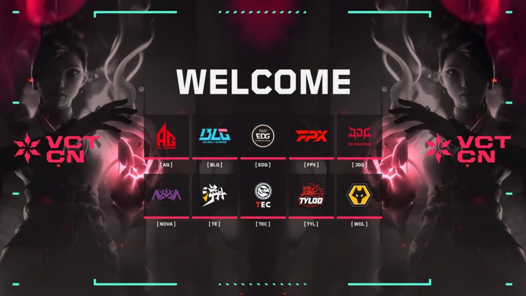 All 10 of the VCT China teams are welcomed in a graphic from VALORANT Esports.
