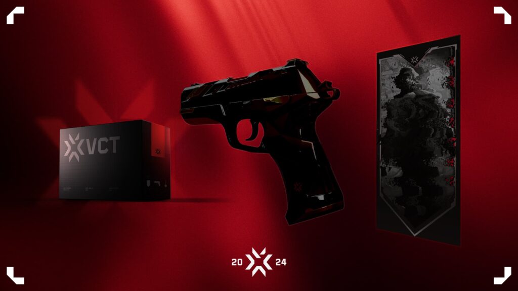 The preview of the VCT team bundles, with a package, a Classic, and a makeshift player card.