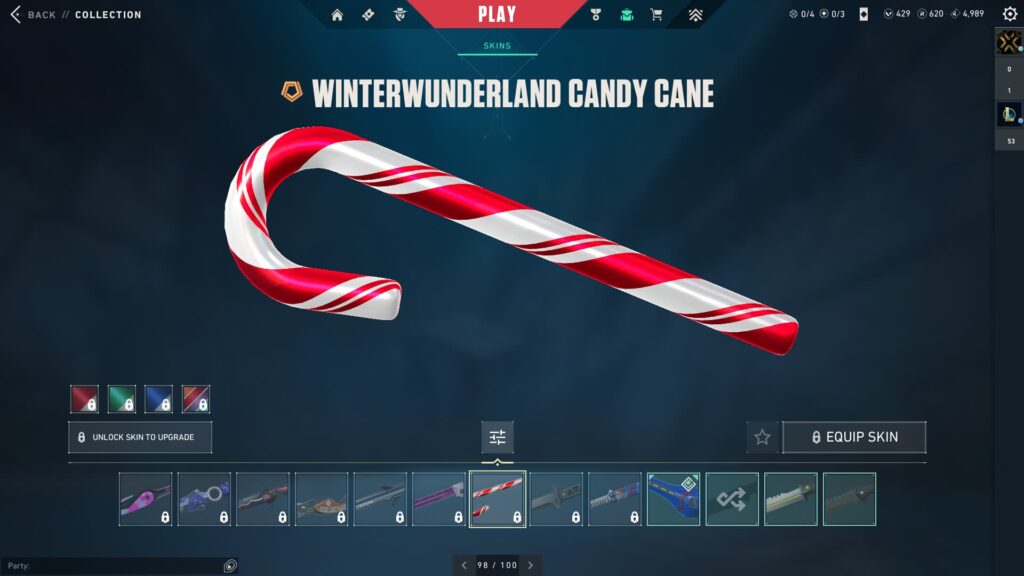The Winterwunderland Candy Cane, one of the best Christmas VALORANT melee options.