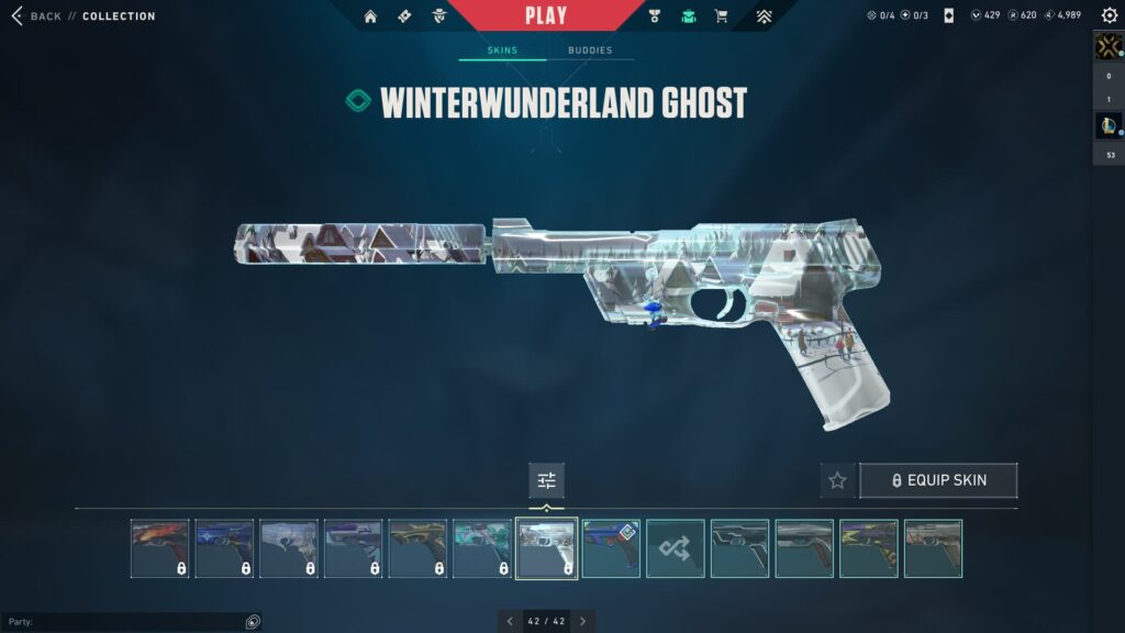The Winterwunderland Ghost, one of the best Christmas VALORANT skins.