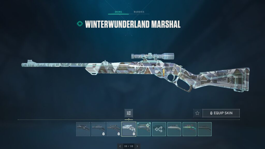 The Winterwunderland Marshal, one of the best Christmas VALORANT skins.