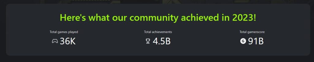 The Xbox Year in Review 2023 community achievements section.