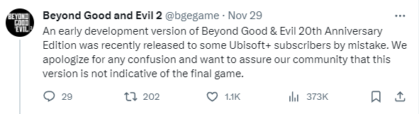 Beyond Good and Evil 20th Anniversary Edition statement 