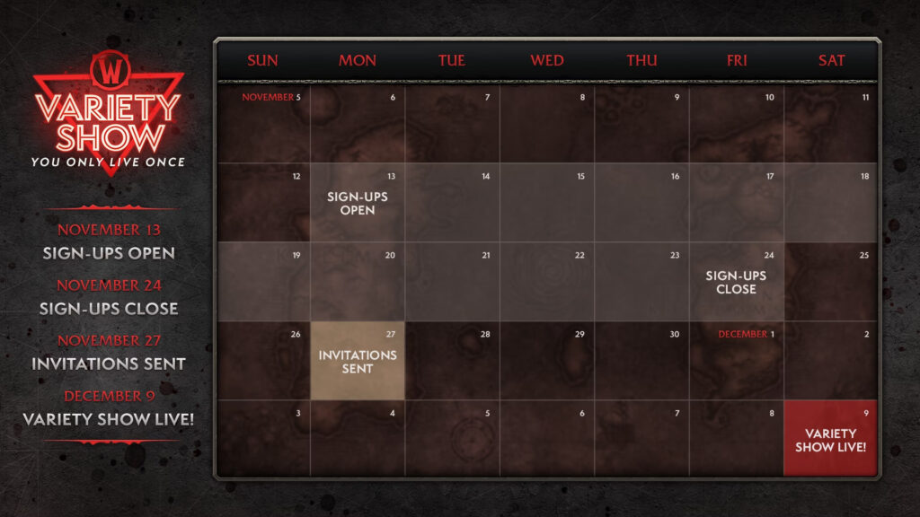 WoW Variety Show: You Only Live Once date 