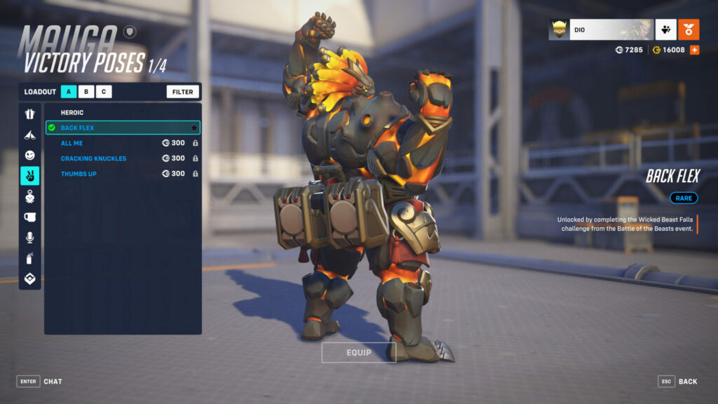 Screenshot of Mauga's Back Flex victory pose