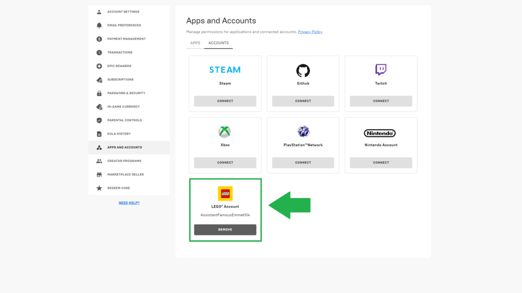 Confirm the connected accounts