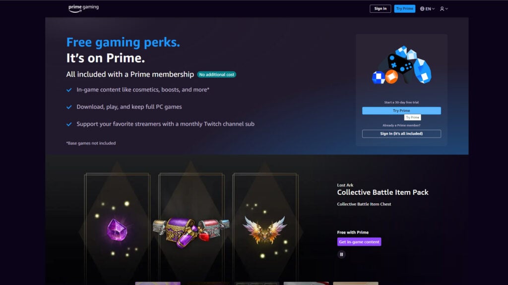 Prime Gaming trial offer 